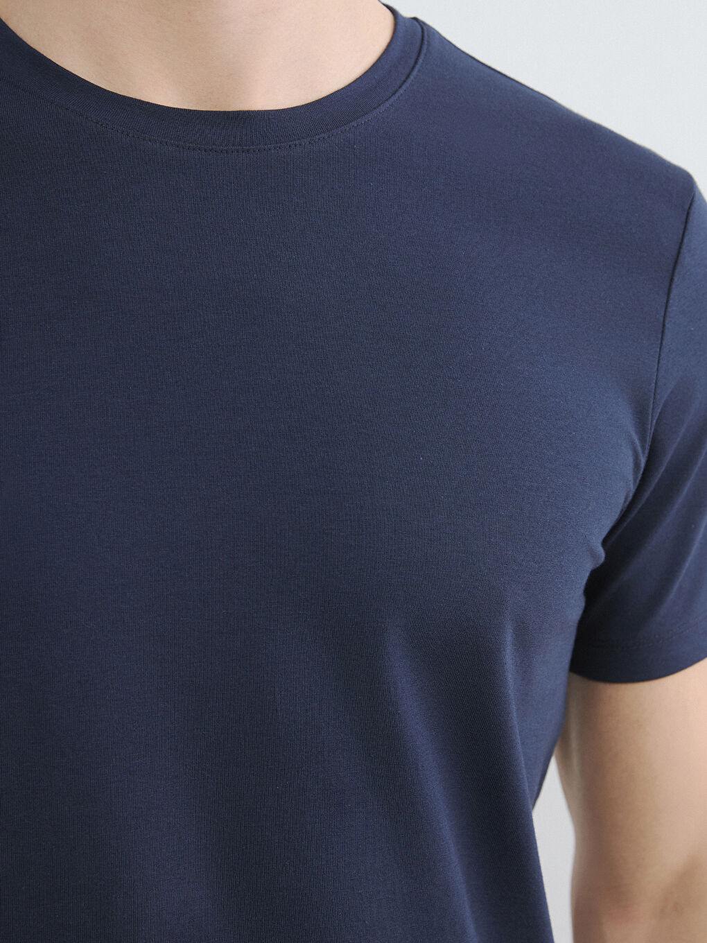 Lacivert Bisiklet Yaka Penye Erkek Tişört-2