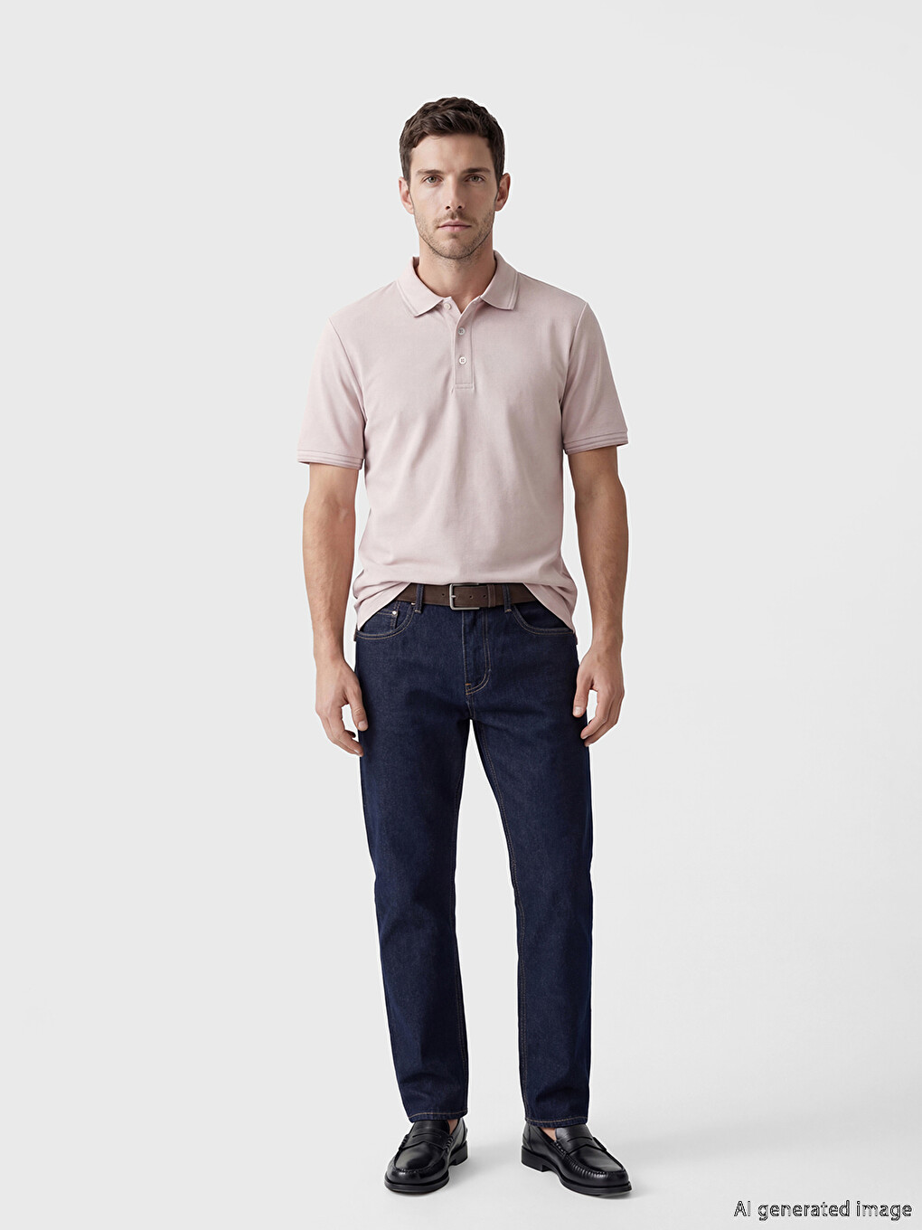 Pembe Polo Yaka Dokulu Erkek Tişört-1