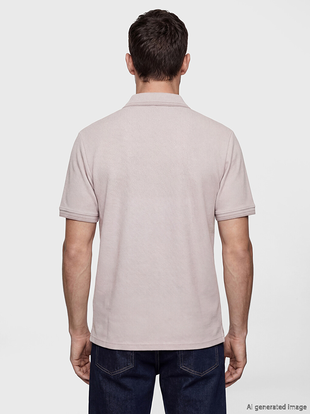 Pembe Polo Yaka Dokulu Erkek Tişört-3