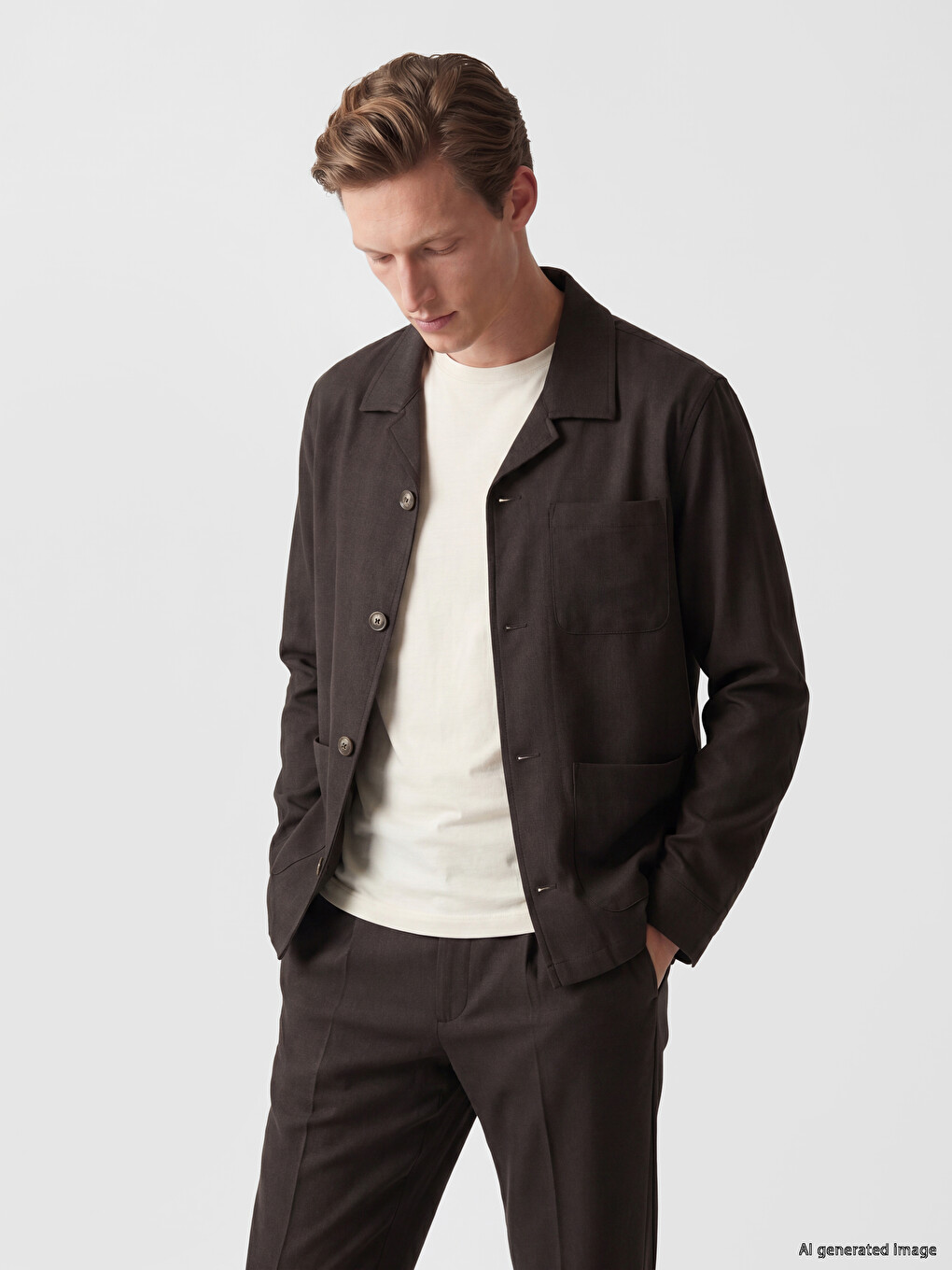 Kahverengi Regular Fit Erkek Keten Karışımlı Blazer Ceket