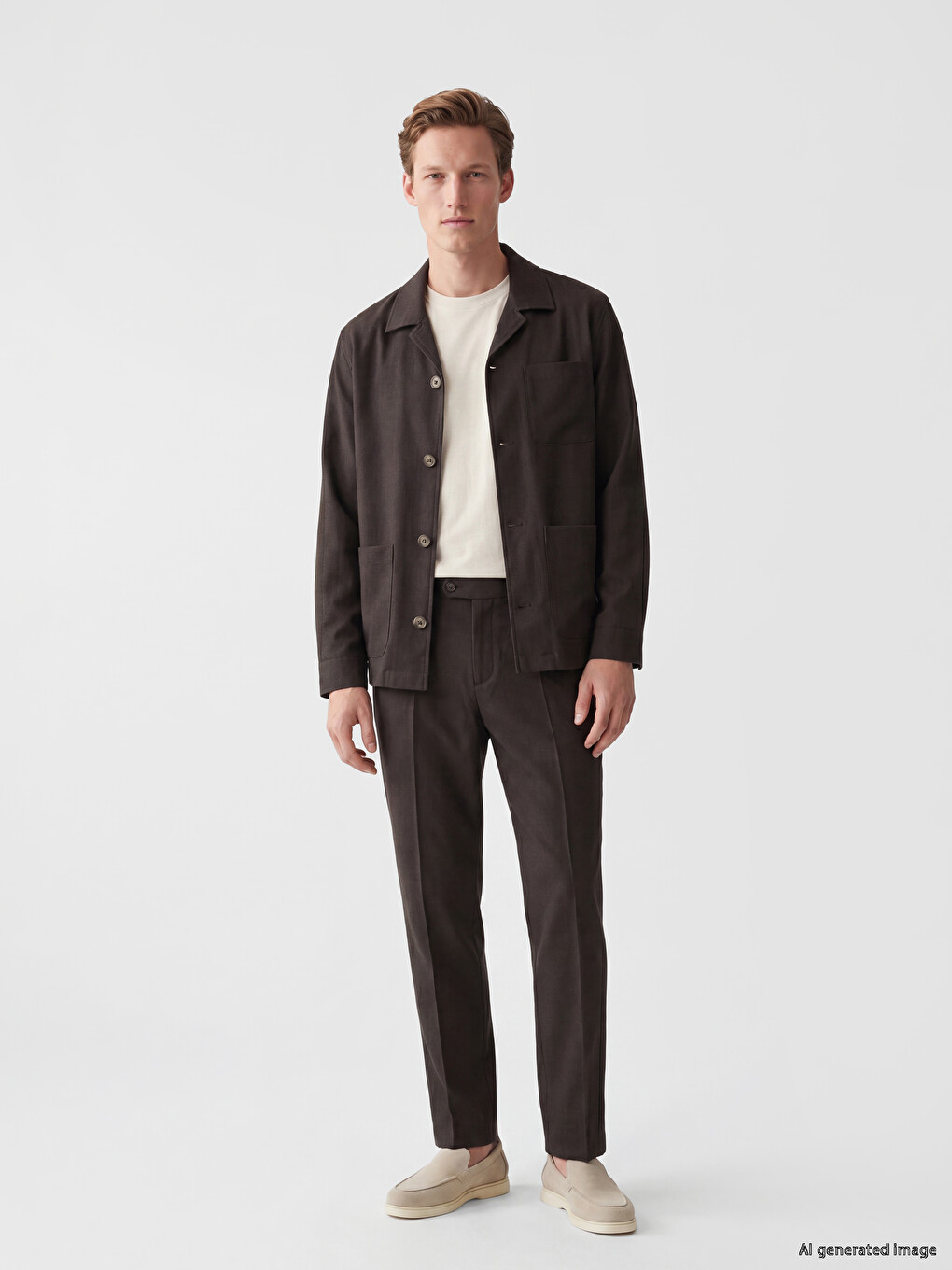 Kahverengi Regular Fit Erkek Keten Karışımlı Blazer Ceket-1