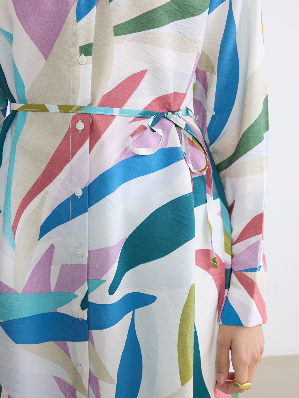 Patterned Women's Shirt Tunic with Sash-2