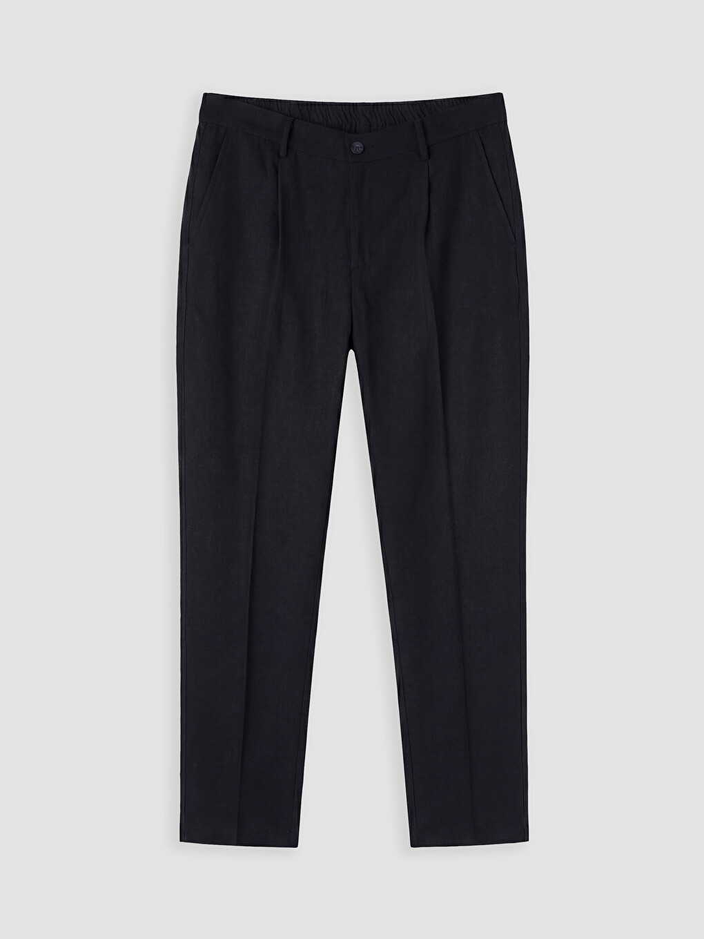 Lacivert Regular Fit Keten Karışımlı Erkek Pileli Pantolon