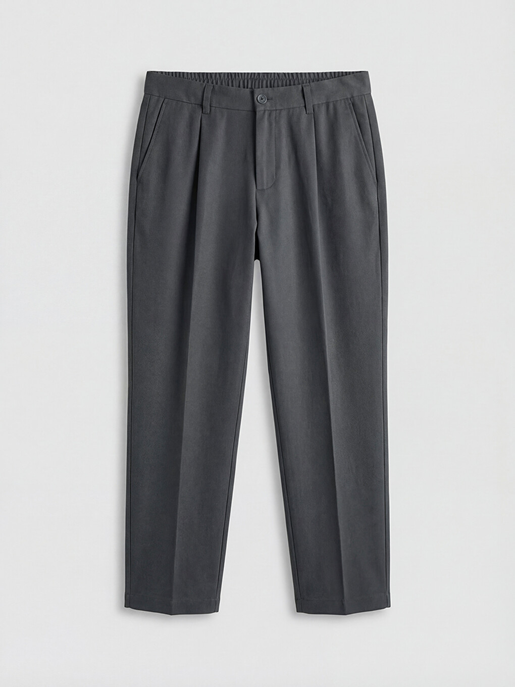Gri Standart Kalıp Beli Lastikli Pileli Erkek Pantolon-4