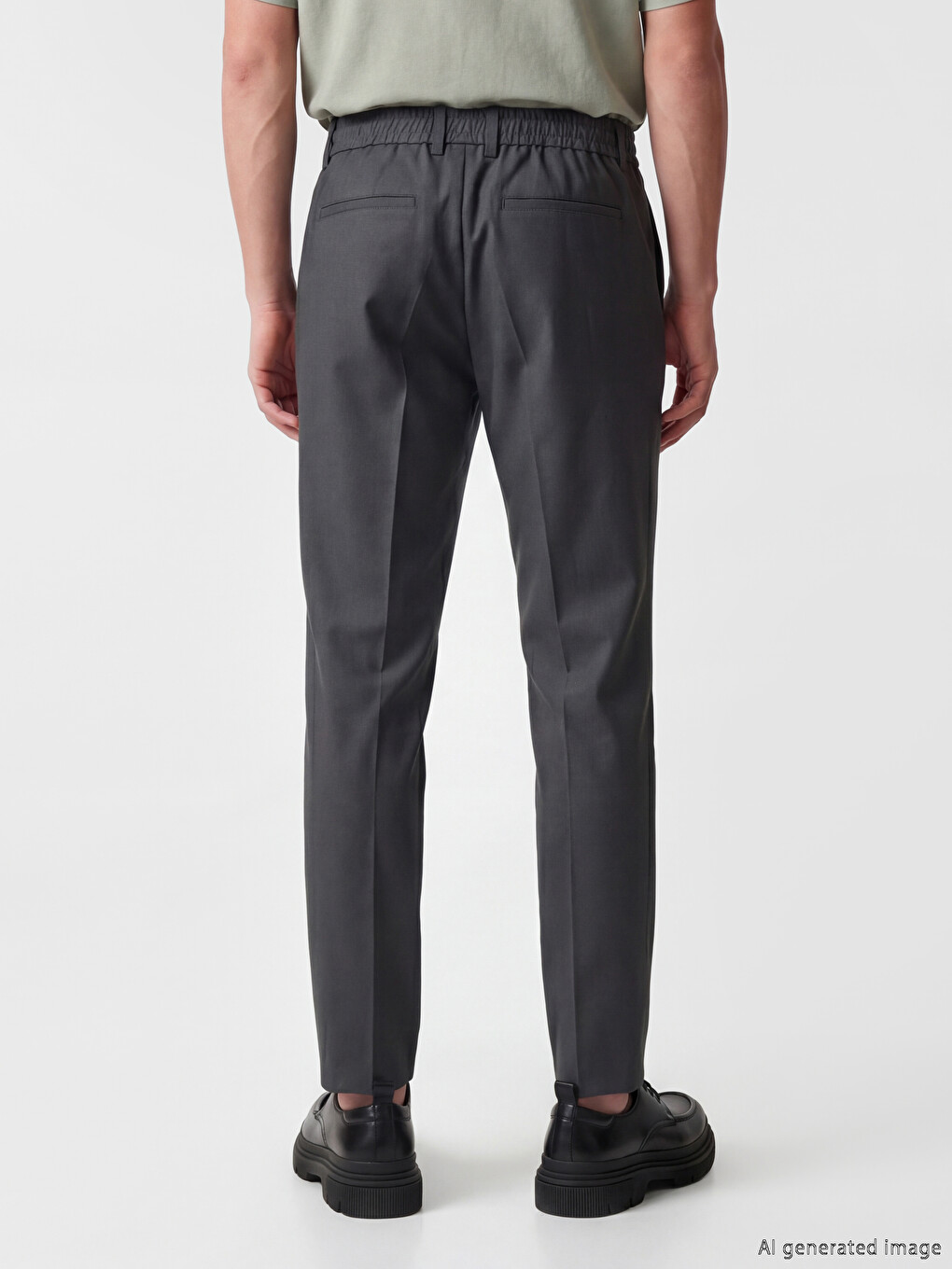 Gri Standart Kalıp Beli Lastikli Pileli Erkek Pantolon-3