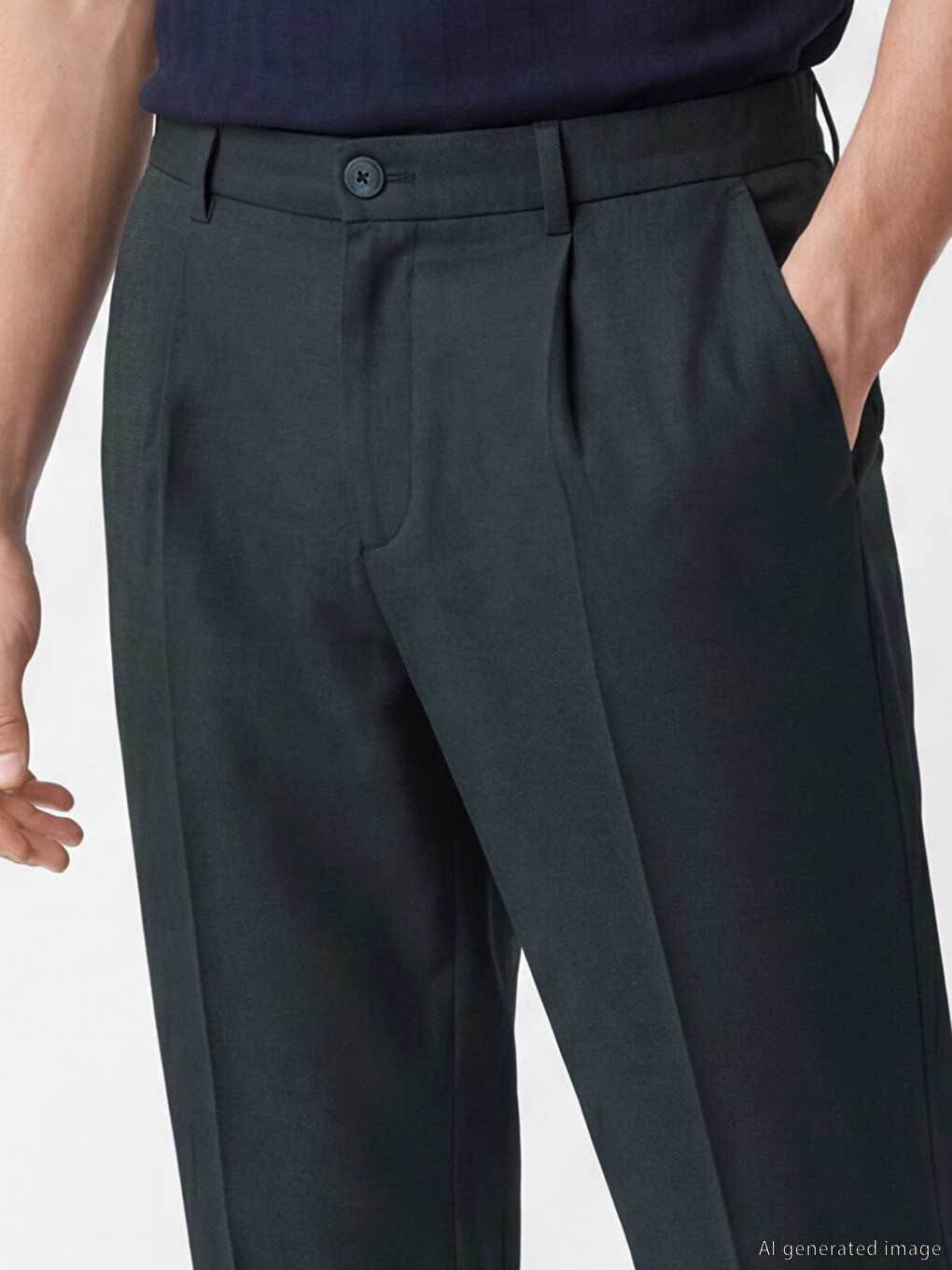Lacivert Standart Kalıp Pileli Erkek Pantolon-2