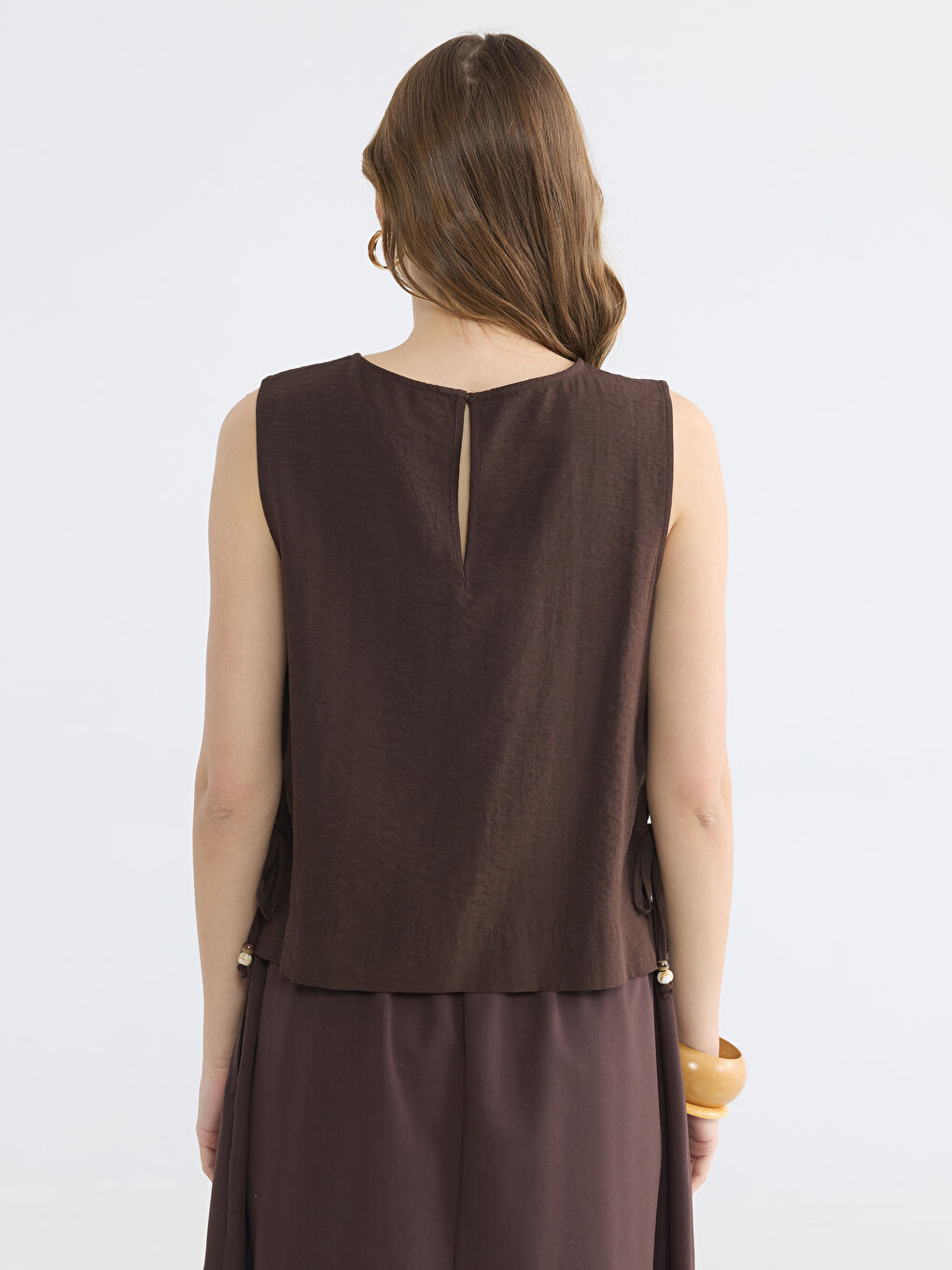 Crew Neck Linen Blend Women's Blouse-3