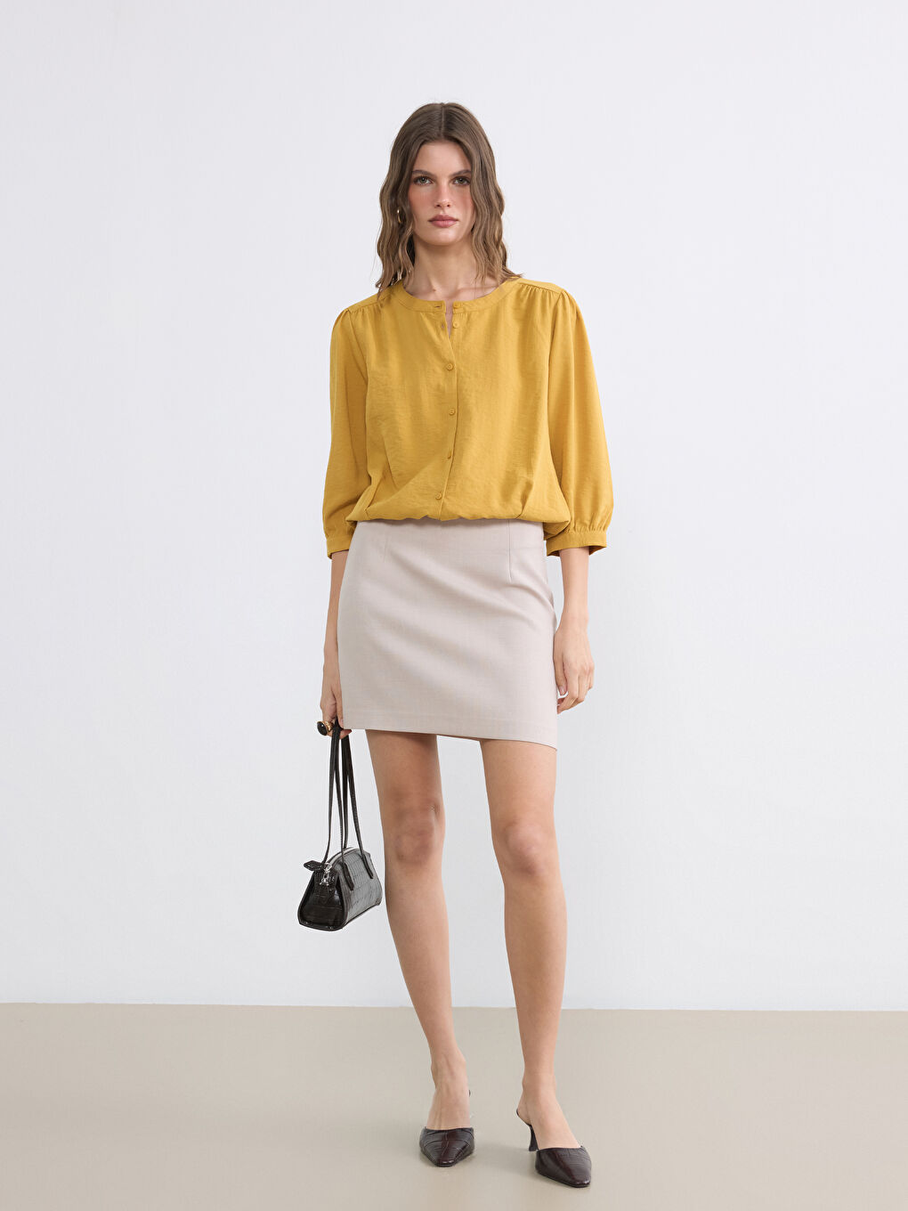 Crew Neck Linen Blend Women's Blouse-1