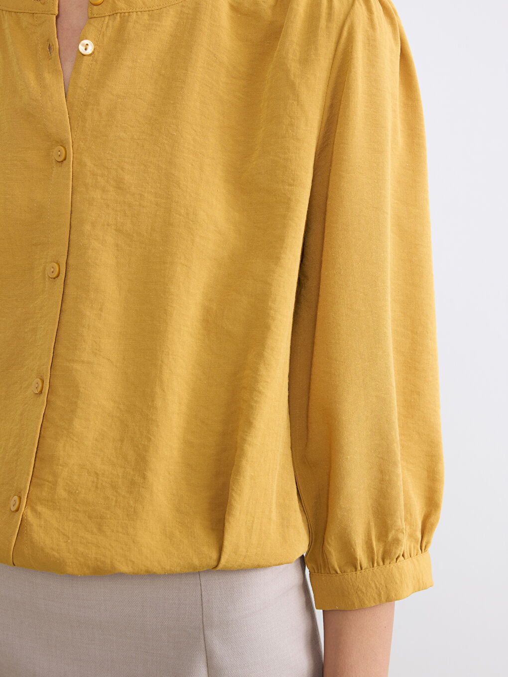 Crew Neck Linen Blend Women's Blouse-2