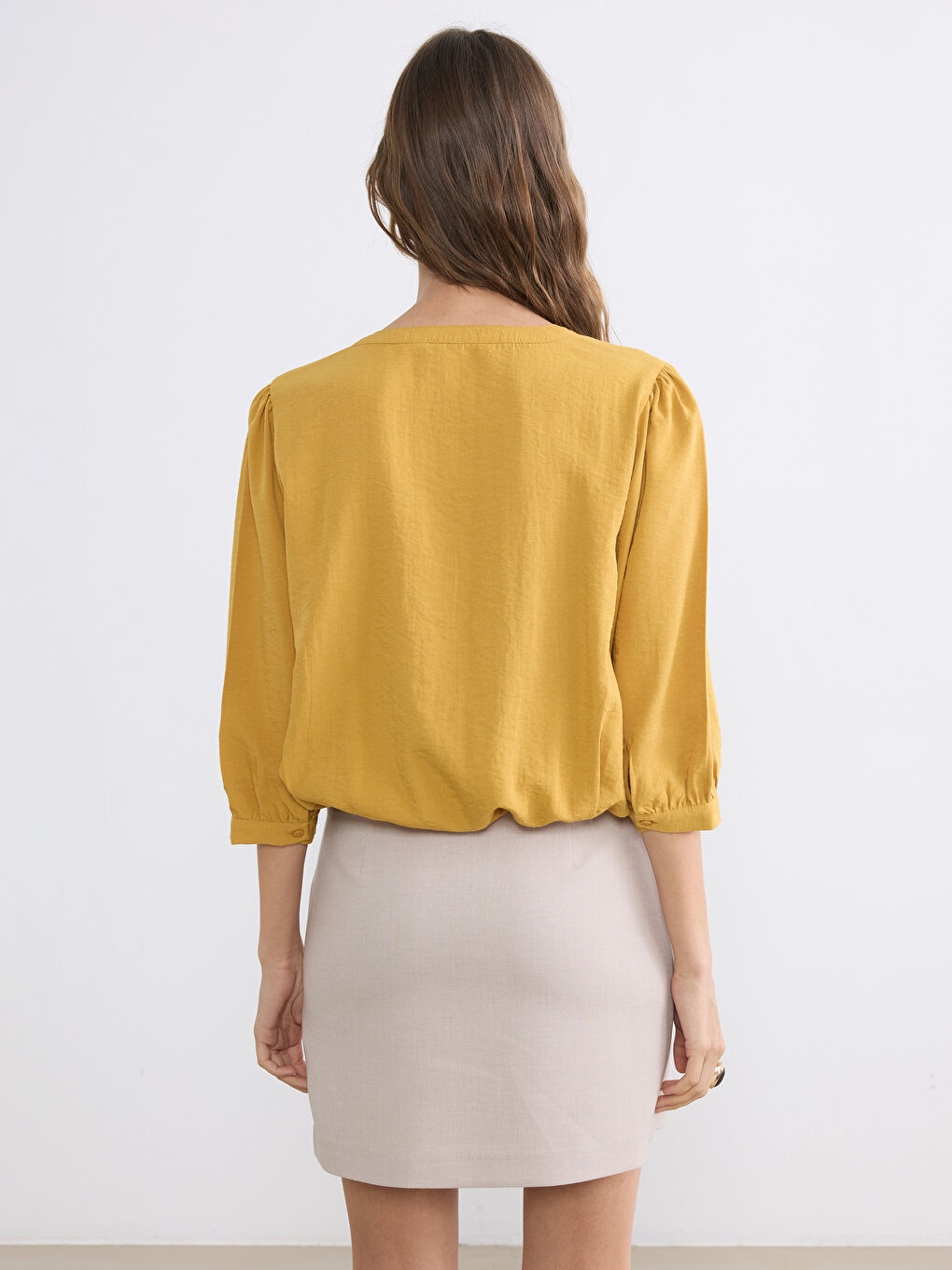 Crew Neck Linen Blend Women's Blouse-3