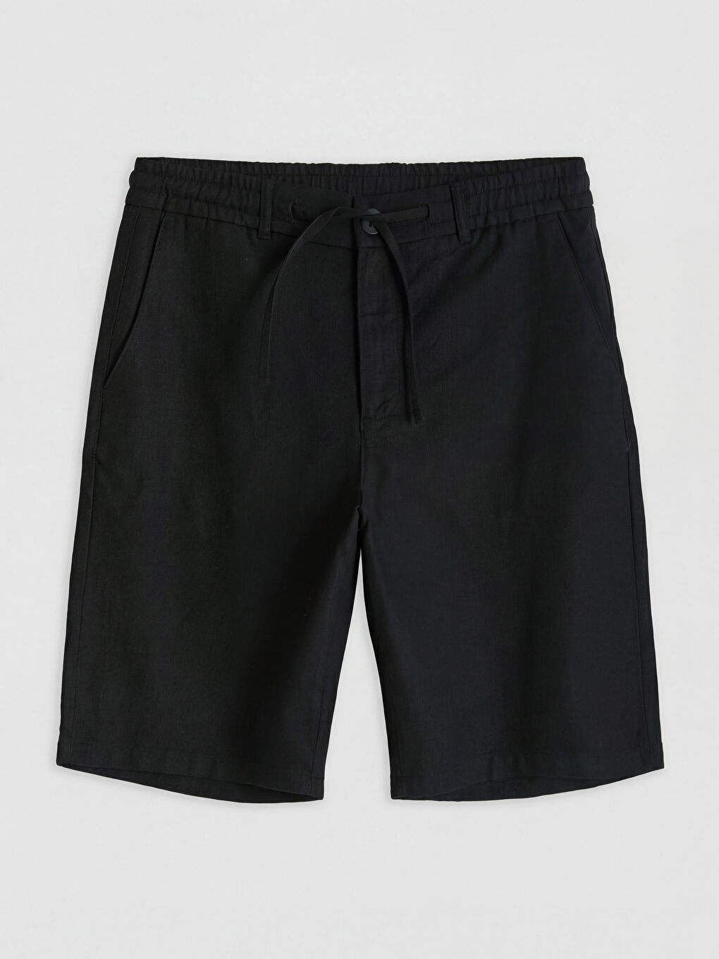 Siyah Standart Kalıp Keten Görünümlü Erkek Şort