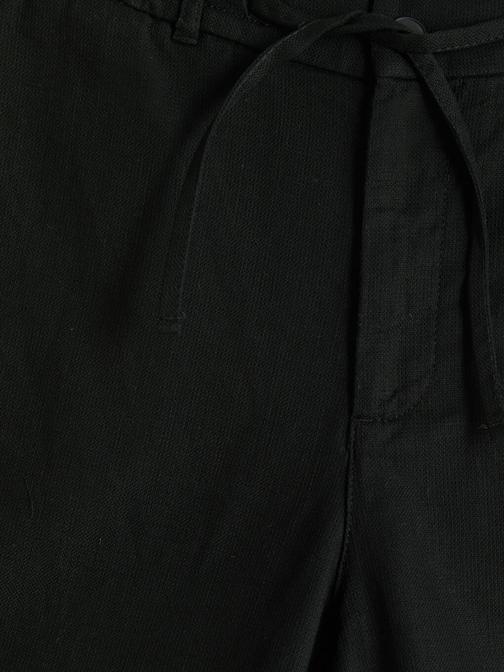 Siyah Standart Kalıp Keten Görünümlü Erkek Şort-2