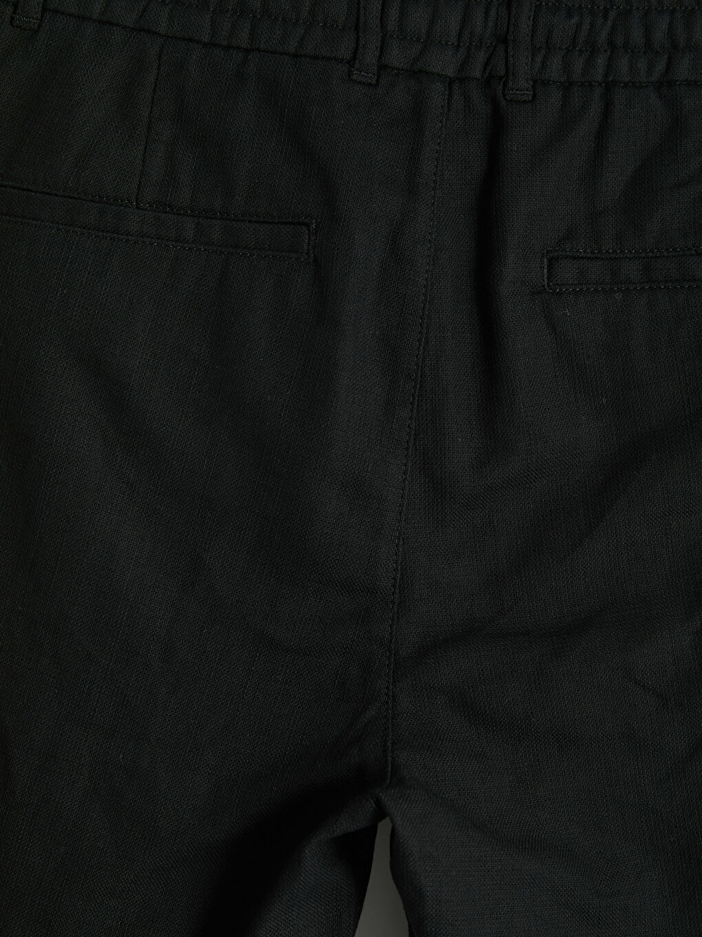 Siyah Standart Kalıp Keten Görünümlü Erkek Şort-3