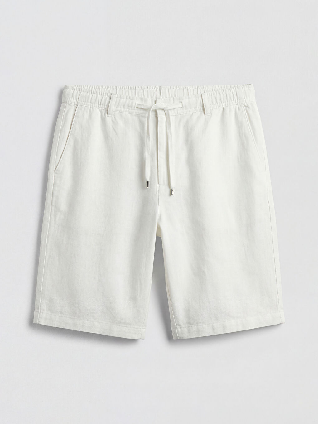 Ekru Standart Kalıp Keten Görünümlü Erkek Şort-3