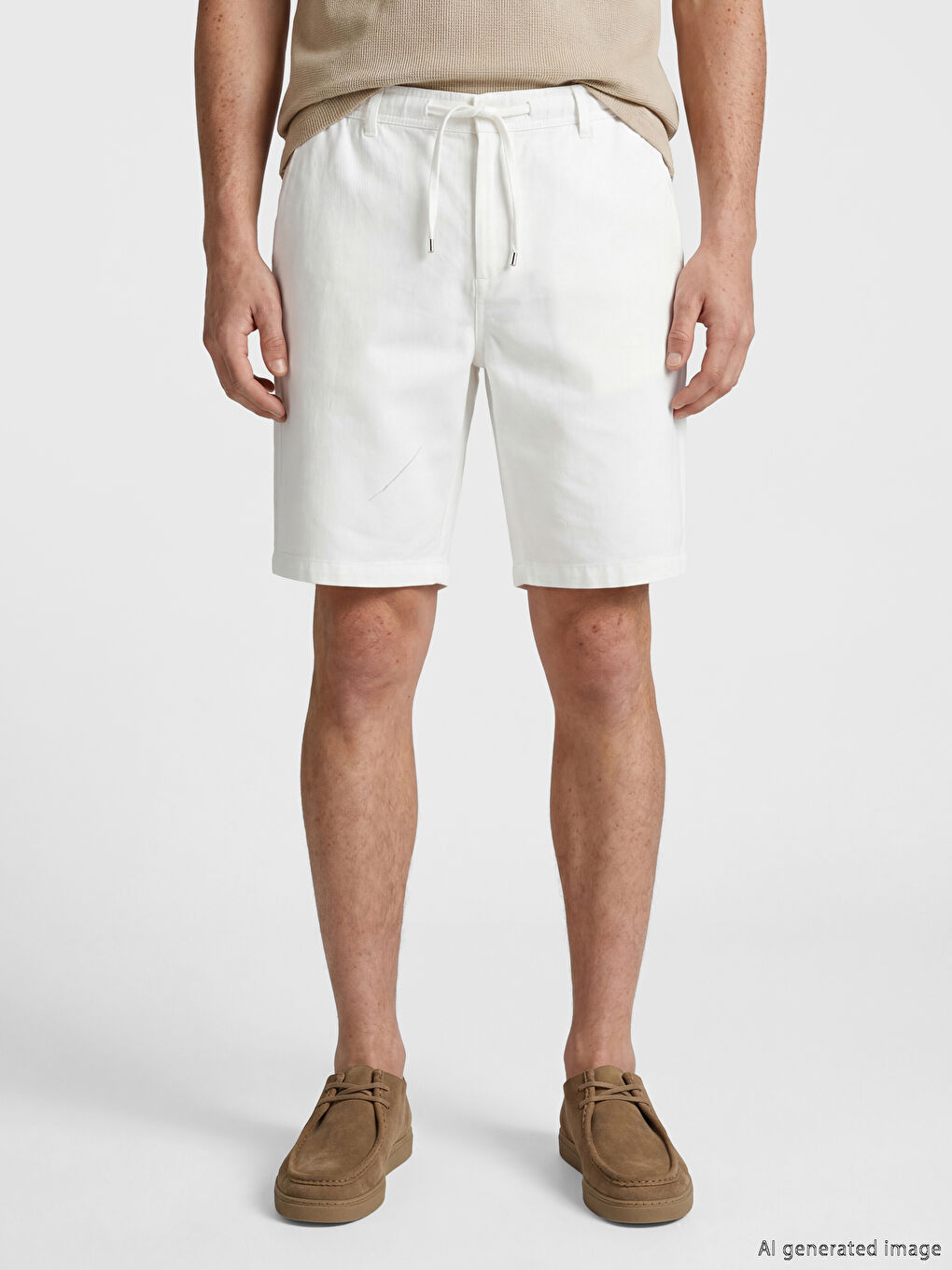 Ekru Standart Kalıp Keten Görünümlü Erkek Şort-1