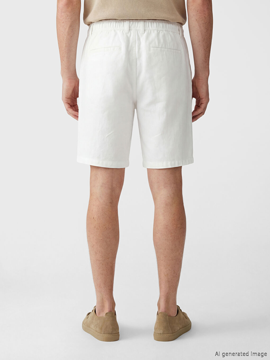 Ekru Standart Kalıp Keten Görünümlü Erkek Şort-2