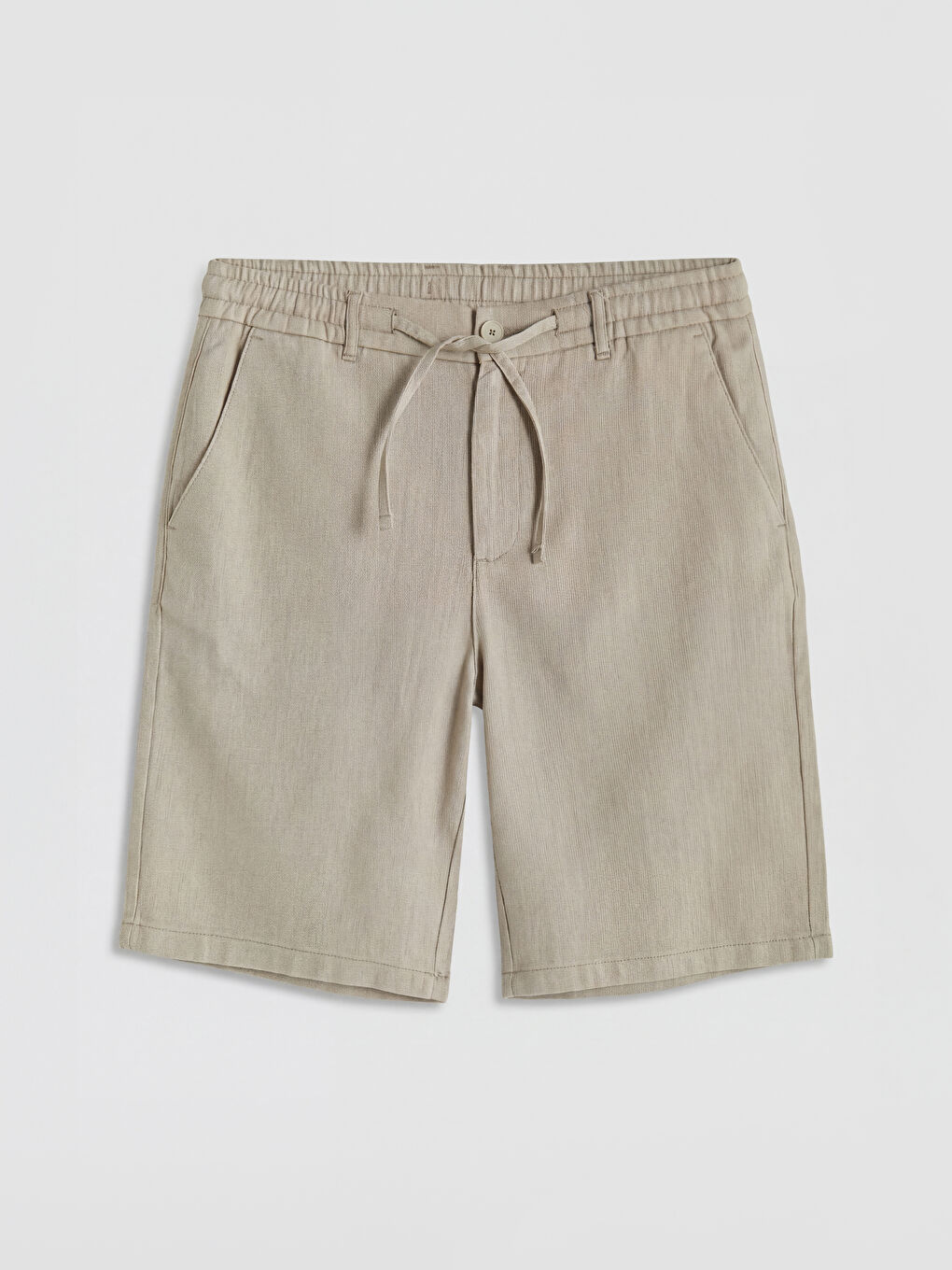 Bej Standart Kalıp Keten Görünümlü Erkek Şort
