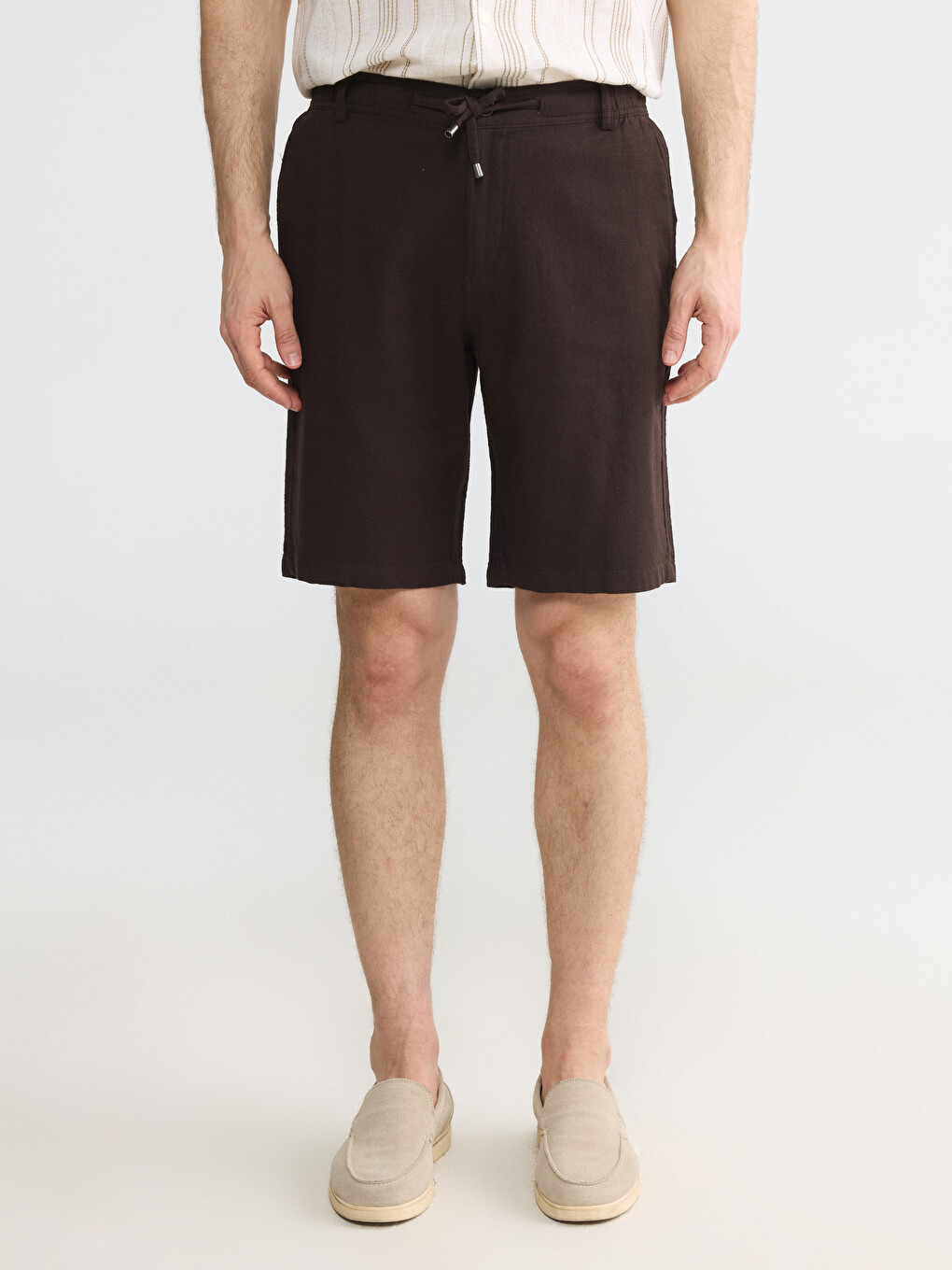 Regular Fit Linen-Look Men's Shorts-2