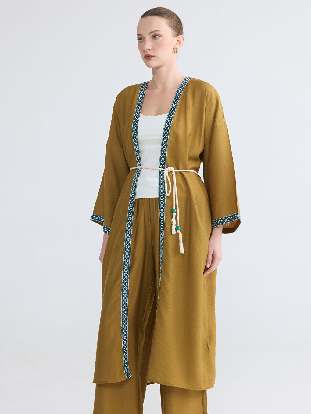 Shawl Collar Embroidered Women's Kimono-1