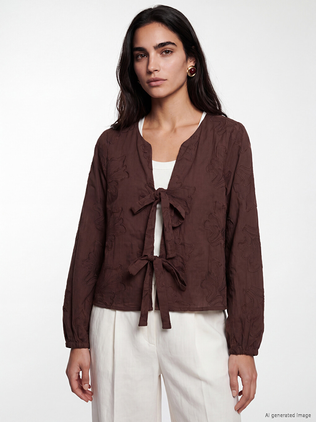 Front Tie Embroidered  Blouse