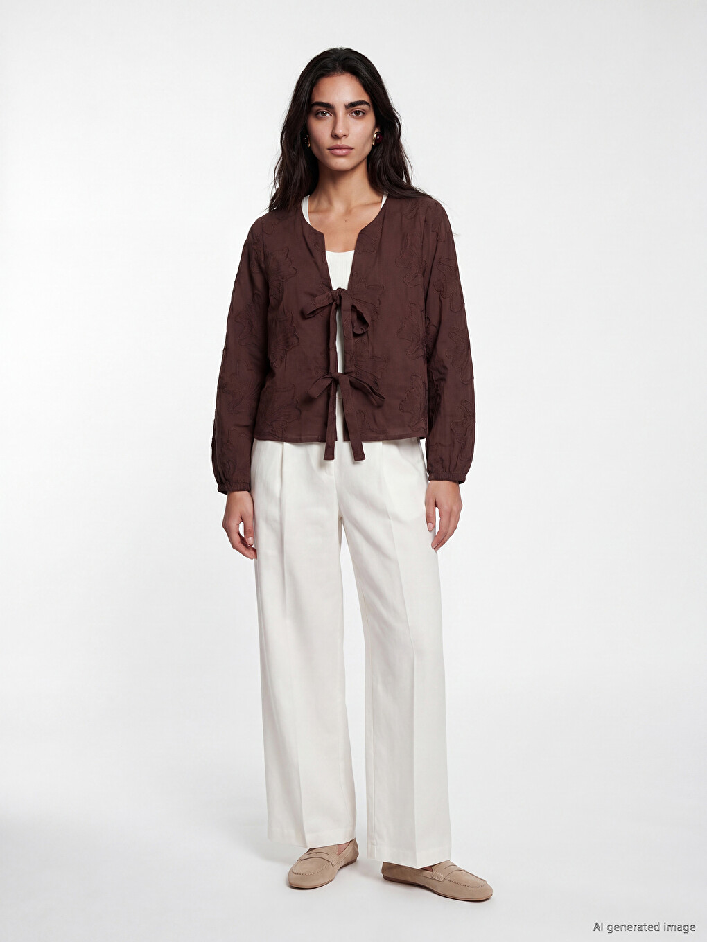 Front Tie Embroidered  Blouse-1