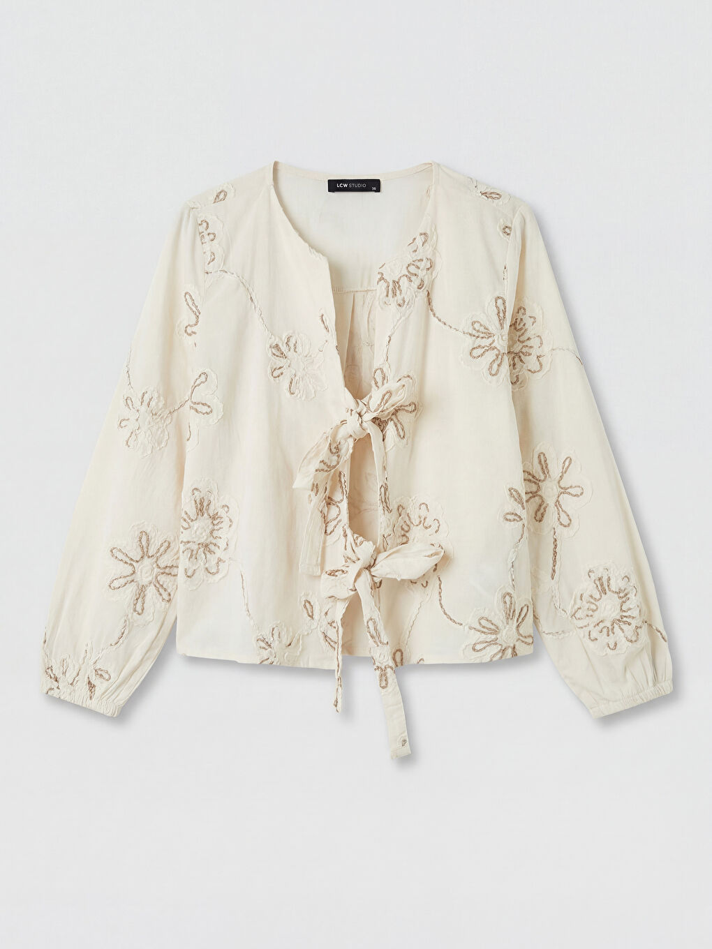 Kaçık Yaka Nakışlı Bağlamalı Bluz-4