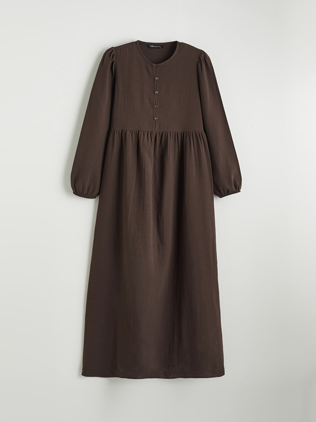 Kahverengi Bisiklet Yaka Balon Kollu Müslin Elbise-4