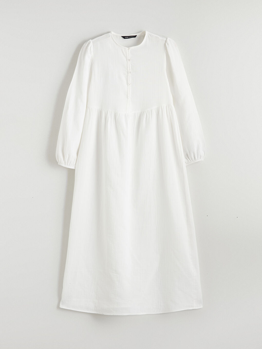 Ekru Bisiklet Yaka Balon Kollu Müslin Elbise-4