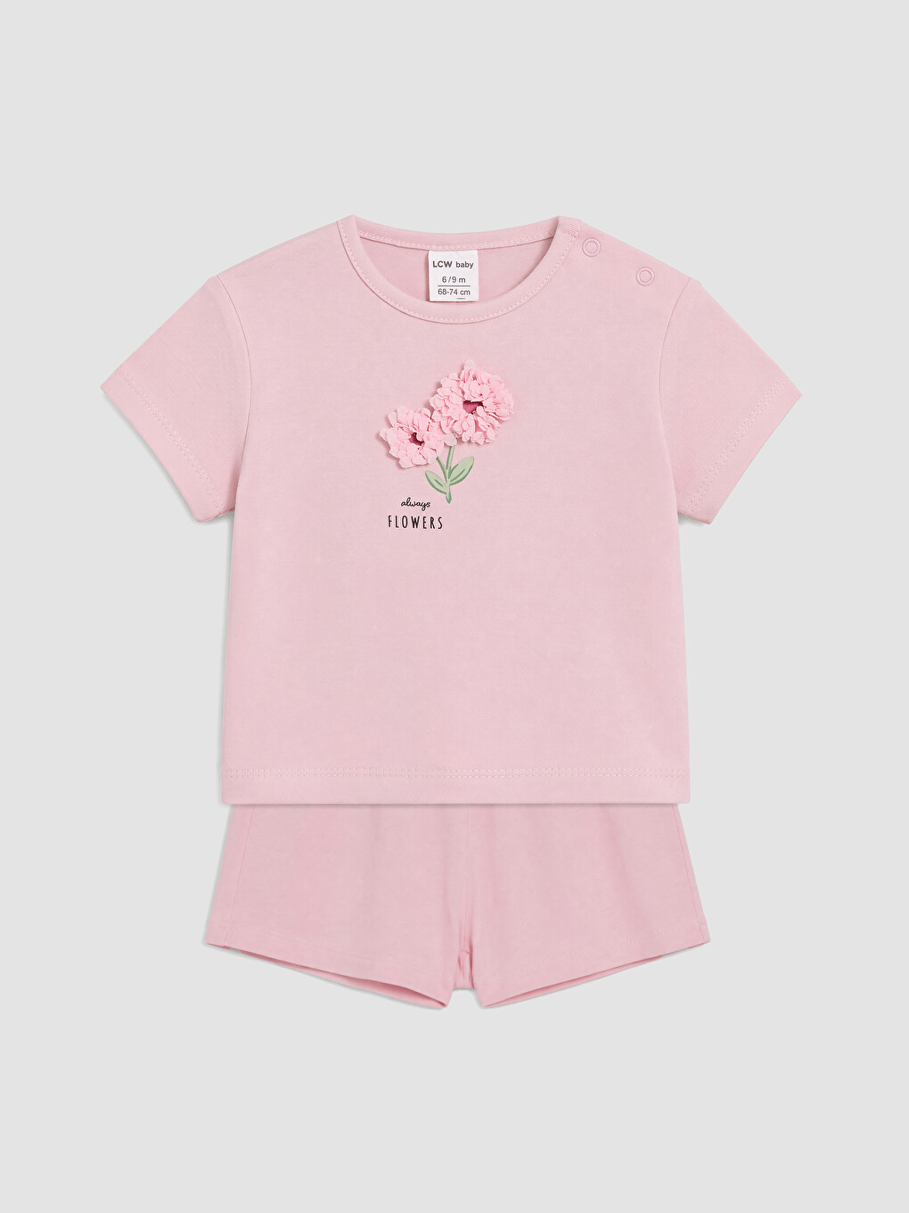 Pembe Çiçekli Kız Bebek Şortlu Takım