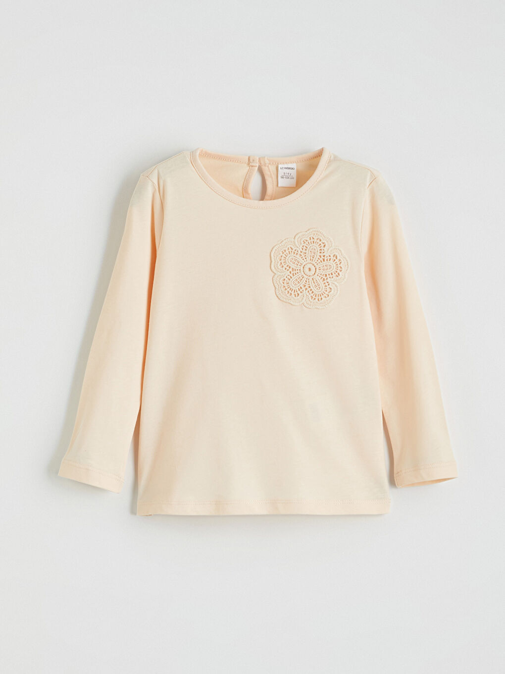 Bej Bisiklet Yaka Nakış Detaylı Kız Bebek Tişört