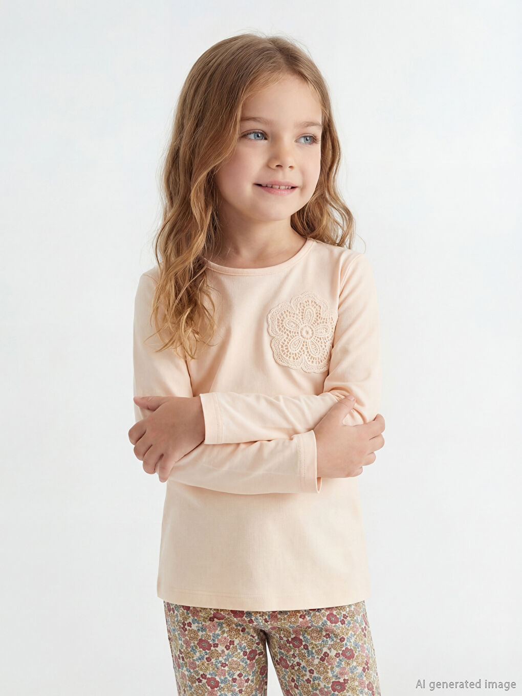 Floral Girls' Jersey Blouse and Leggings Set-1