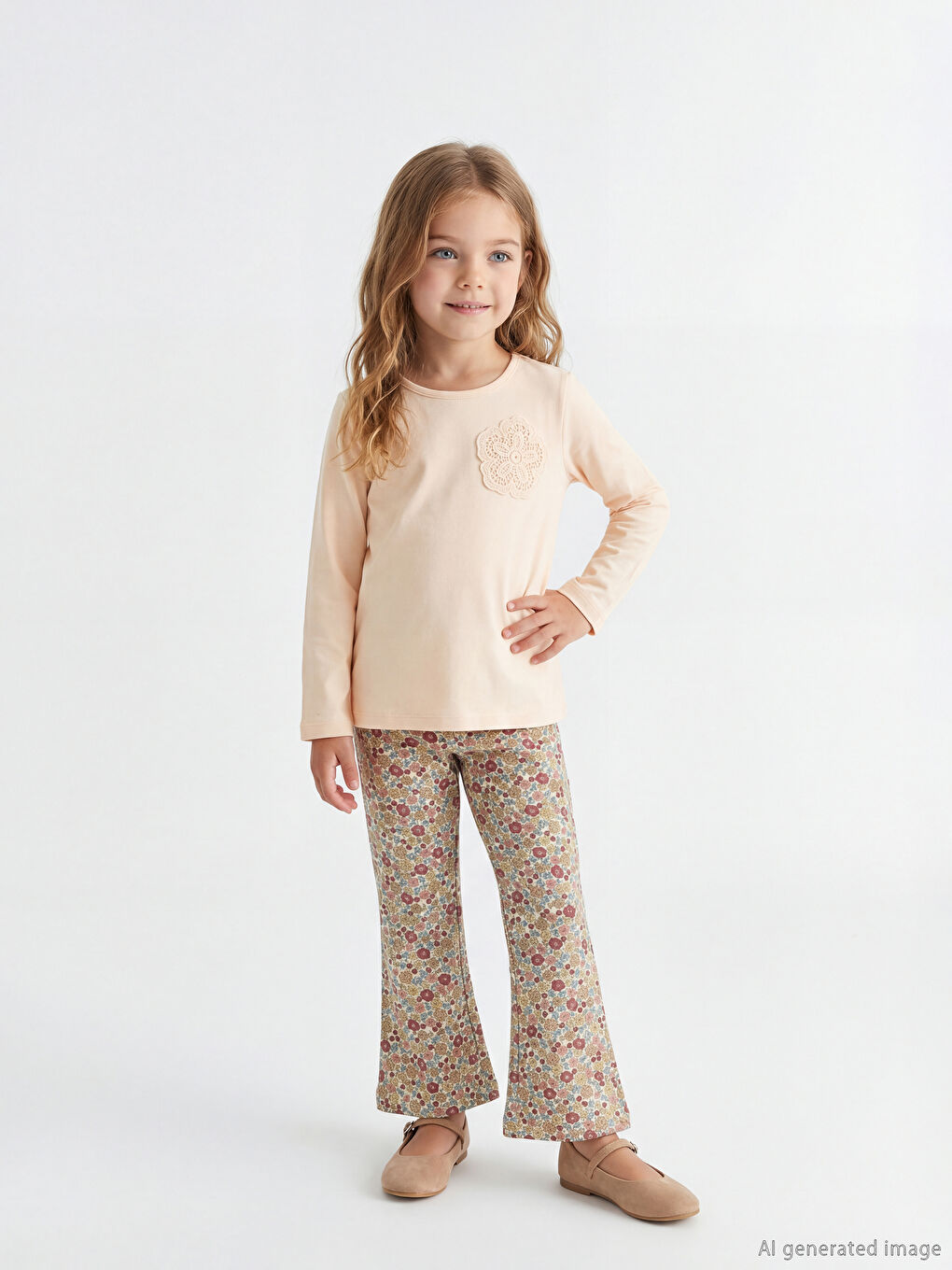 Floral Girls' Jersey Blouse and Leggings Set