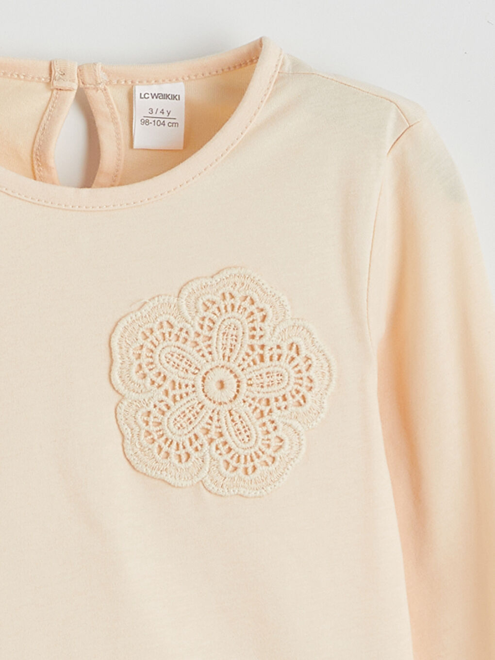Bej Çiçekli Kız Çocuk Penye Bluz ve Tayt-2