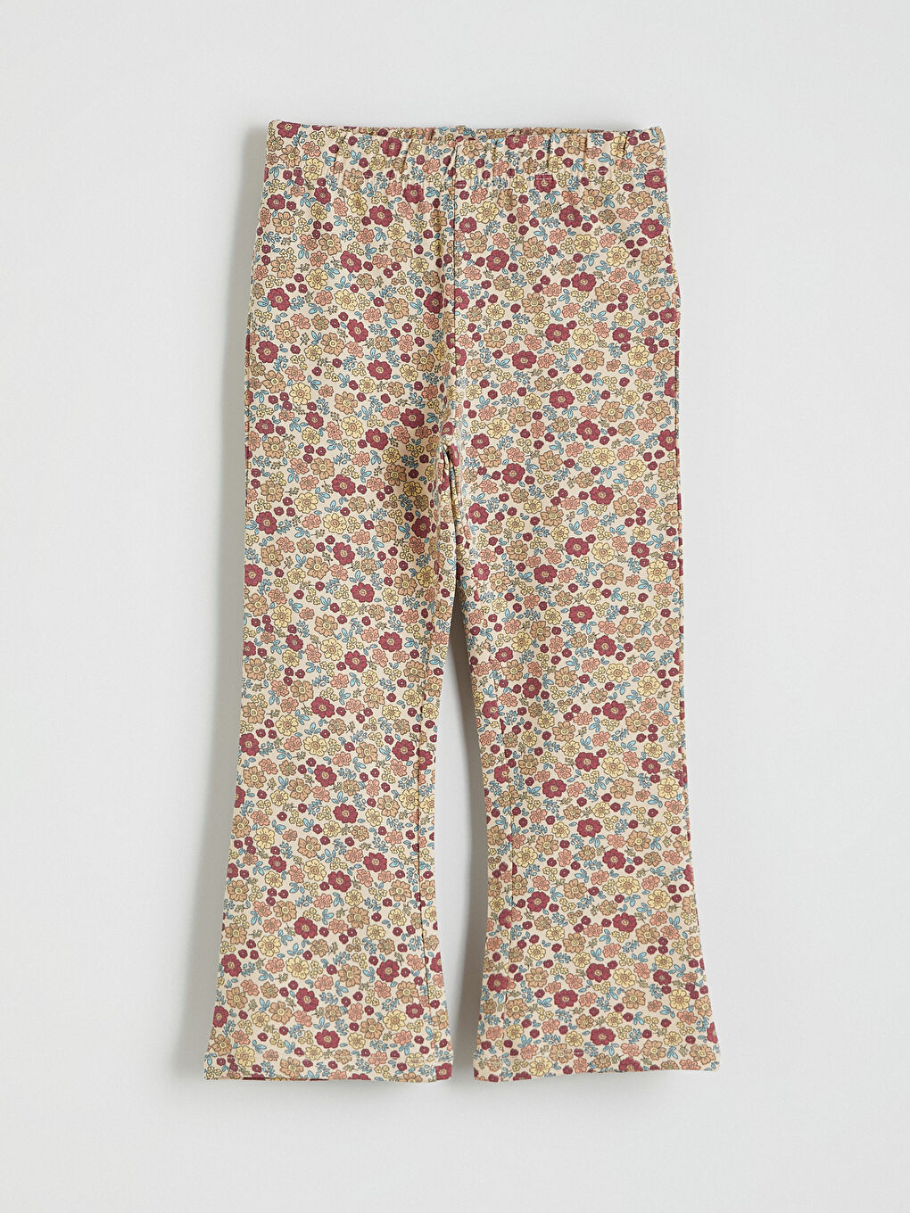 Bej Çiçekli Kız Çocuk Penye Bluz ve Tayt-6