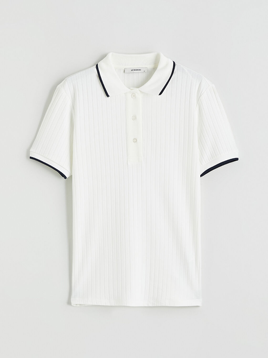 Ekru Polo Yaka Fitilli Kadın Tişört-4