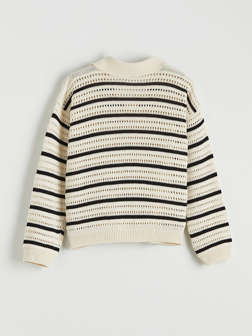 Ekru Polo Yaka Kız Çocuk Triko Kazak-1