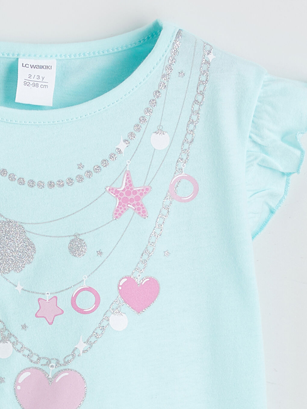 Turkuaz Bisiklet Yaka Kız Çocuk Tişört-2