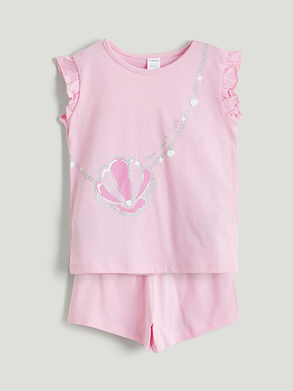 Pembe Bisiklet Yaka Baskılı Kız Çocuk Tişört ve Şort