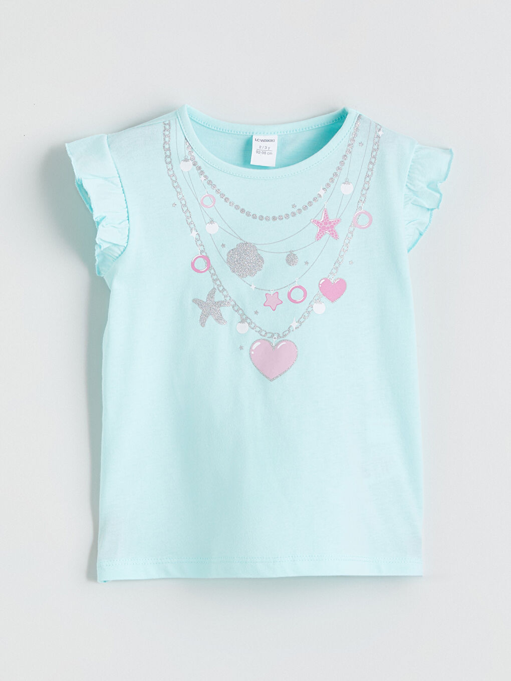 Turkuaz Bisiklet Yaka Baskılı Kız Çocuk Tişört ve Şort-1