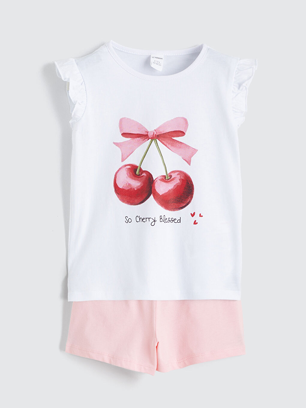 Beyaz Bisiklet Yaka Baskılı Kız Çocuk Tişört ve Şort