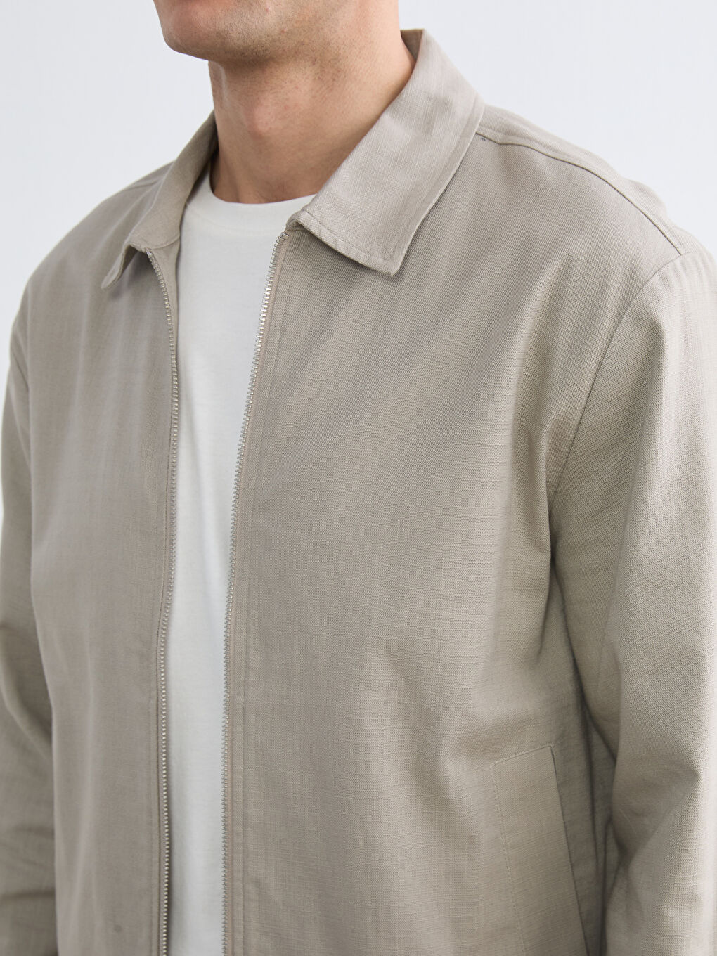 Bej Standart Kalıp Gömlek Yaka Erkek Mont-2