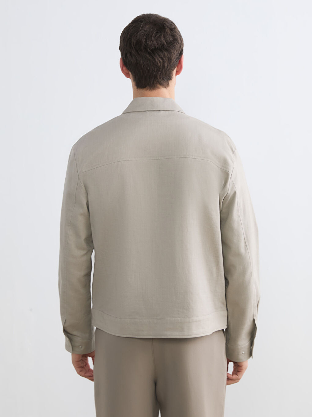 Bej Standart Kalıp Gömlek Yaka Erkek Mont-3