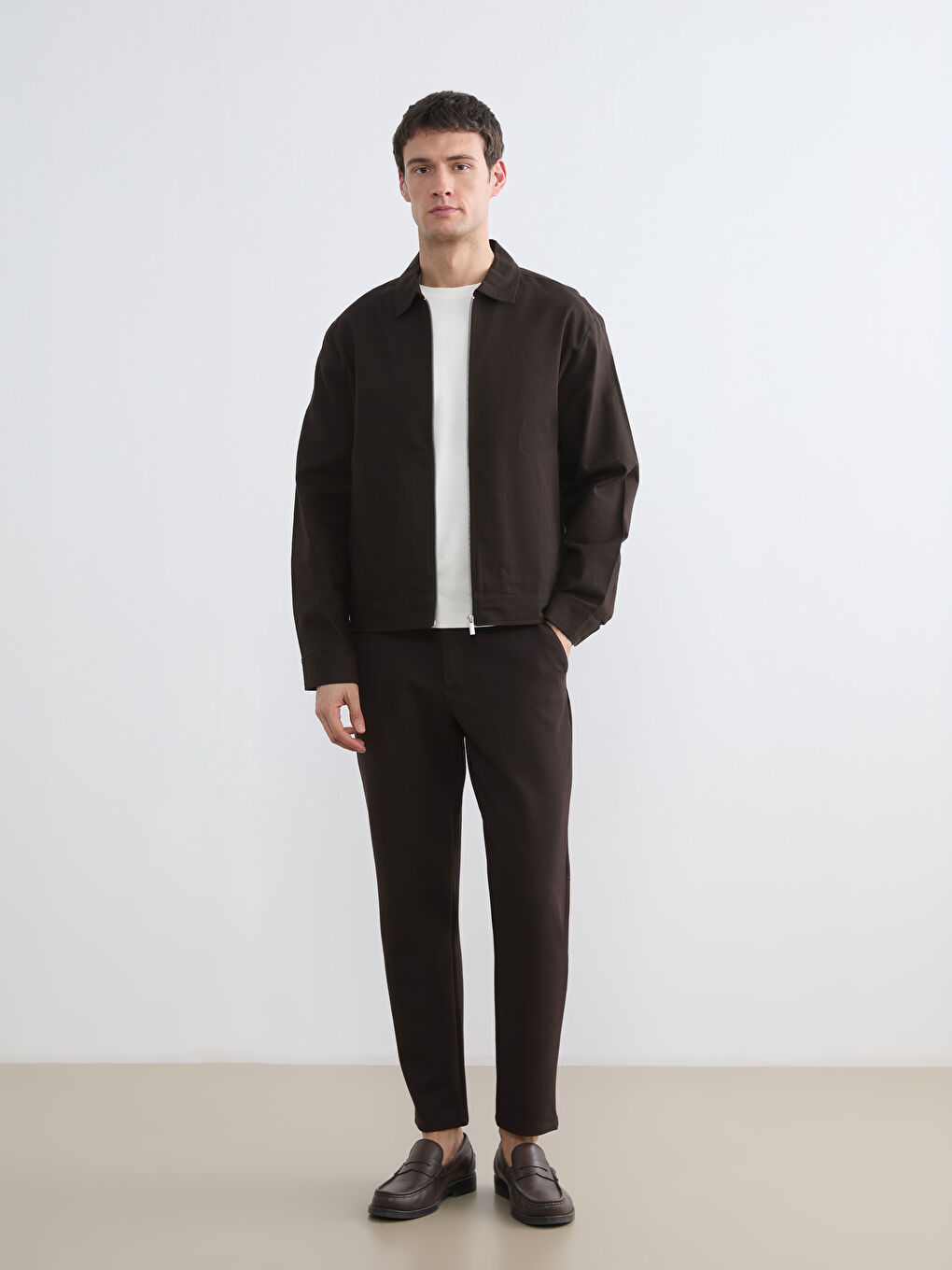 Kahverengi Standart Kalıp Gömlek Yaka Erkek Mont-1