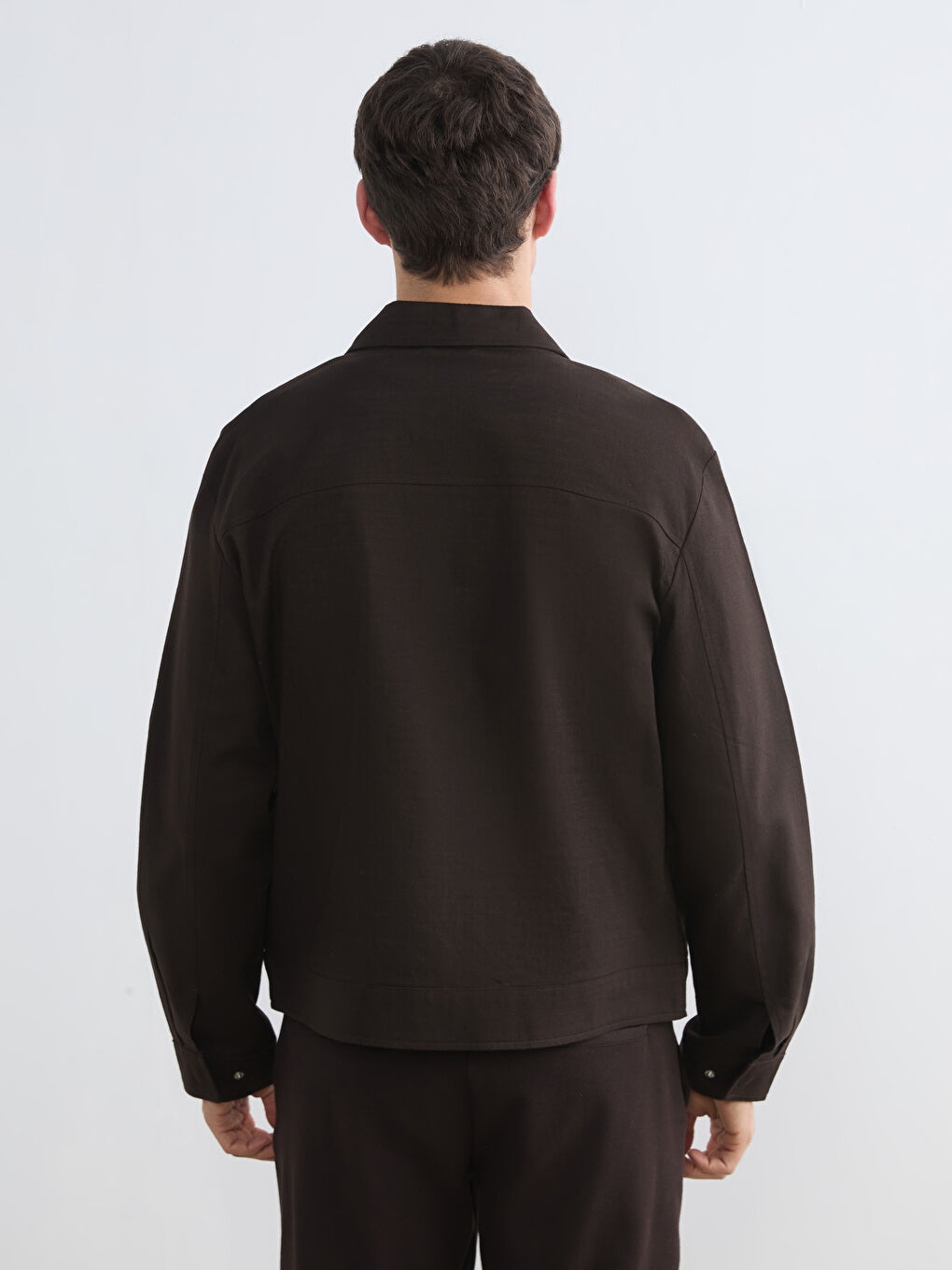 Kahverengi Standart Kalıp Gömlek Yaka Erkek Mont-3