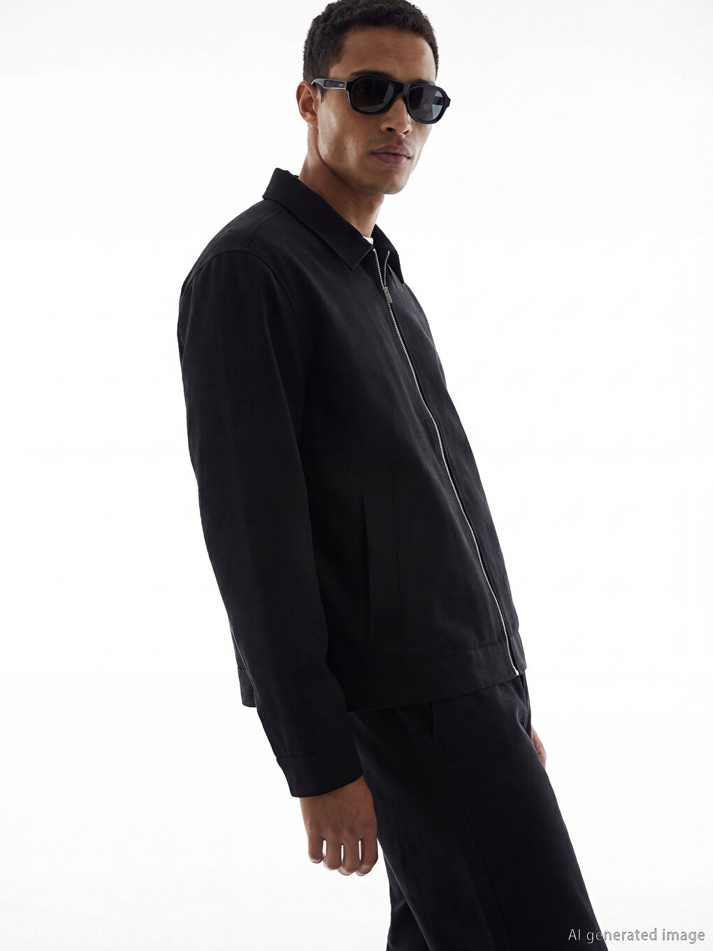 Siyah Standart Kalıp Gömlek Yaka Erkek Mont