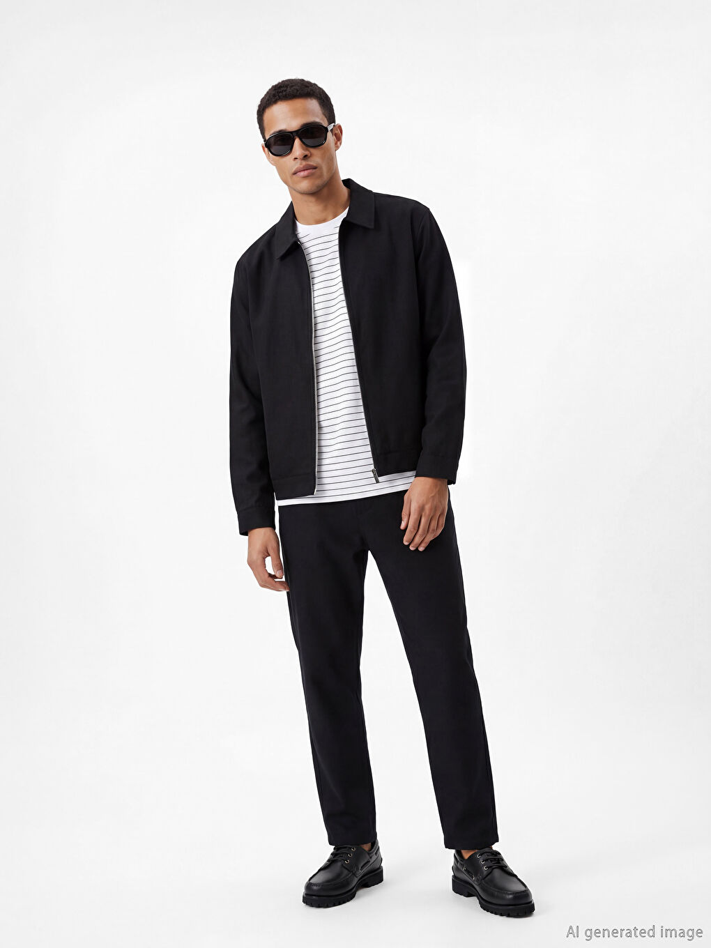 Siyah Standart Kalıp Gömlek Yaka Erkek Mont-1