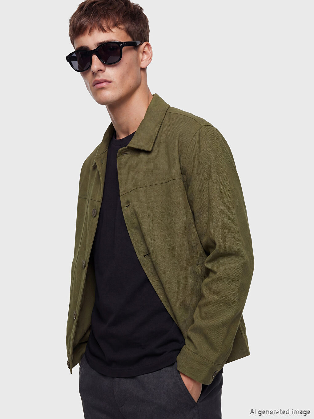 Yeşil Loose Fit Gömlek Yaka Erkek Ceket
