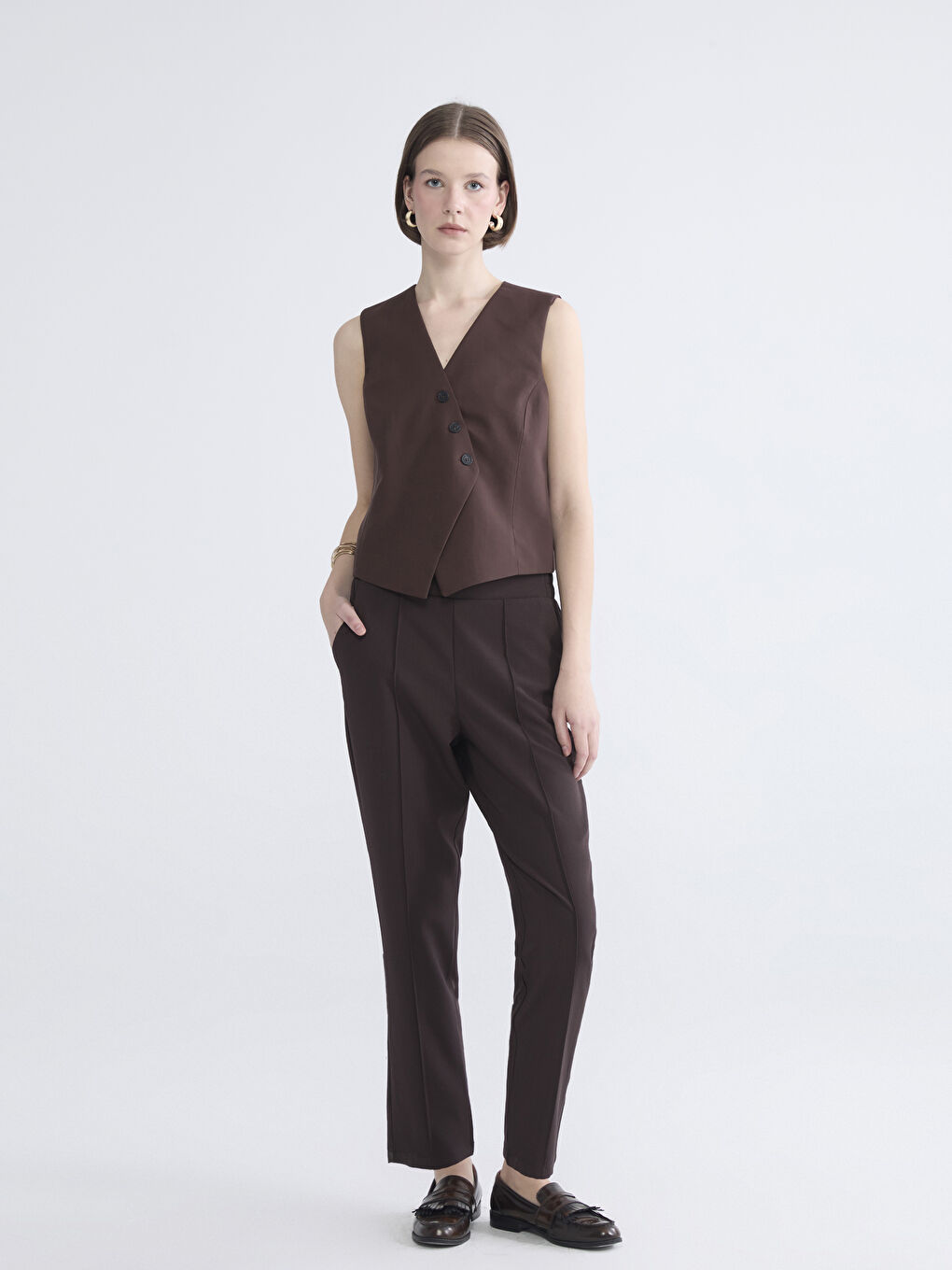 Жіночий класичний жилет з двома рядами ґудзиків-1