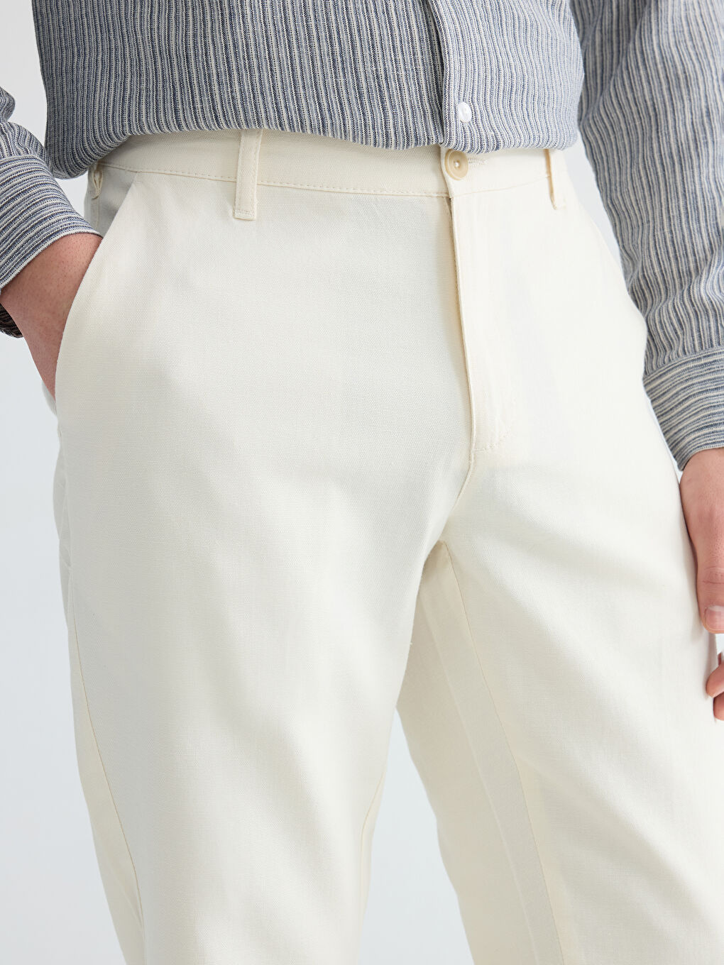 Ekru Standart Kalıp Erkek Chino Pantolon-2