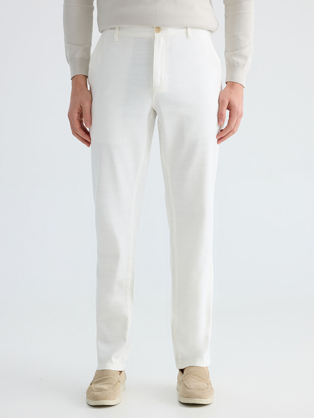 Beyaz Standart Kalıp Erkek Chino Pantolon-1